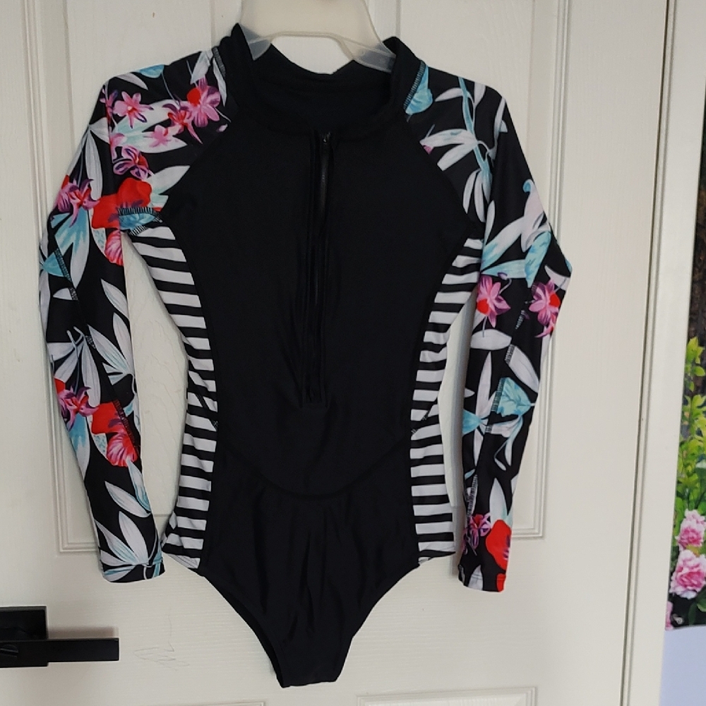Floral Long Sleeve Kids Swimsuit
